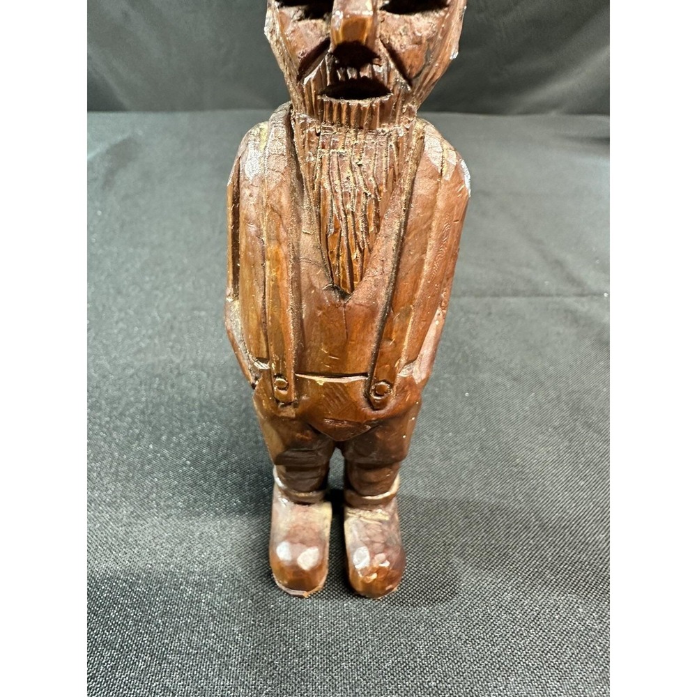 Vintage Hand Carved Wood Old Man Figure Primitive Folk Art Bearded 5.5" - Picture 4 of 12